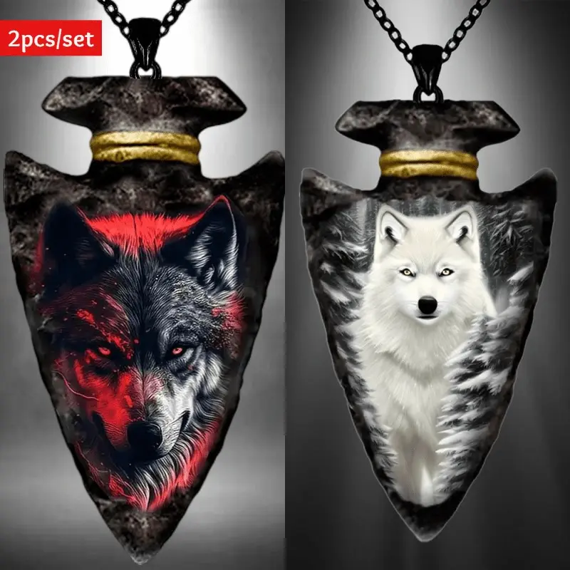 2pcs/set punk hop dynamic black wolf fashion White Wolf geometric painted stickers pendant necklace Street men fashion jewelry accessories
