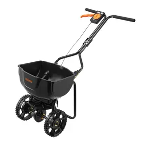 VEVOR Walk-Behind Spreader, 9.8ft Spreading Width, Push Broadcast Spreader with 10" All-Terrain Tires, Adjustable Flow Control, 15lbs Capacity Hopper, Lawn Spreaders for Fertilizer Seed Small Home Us