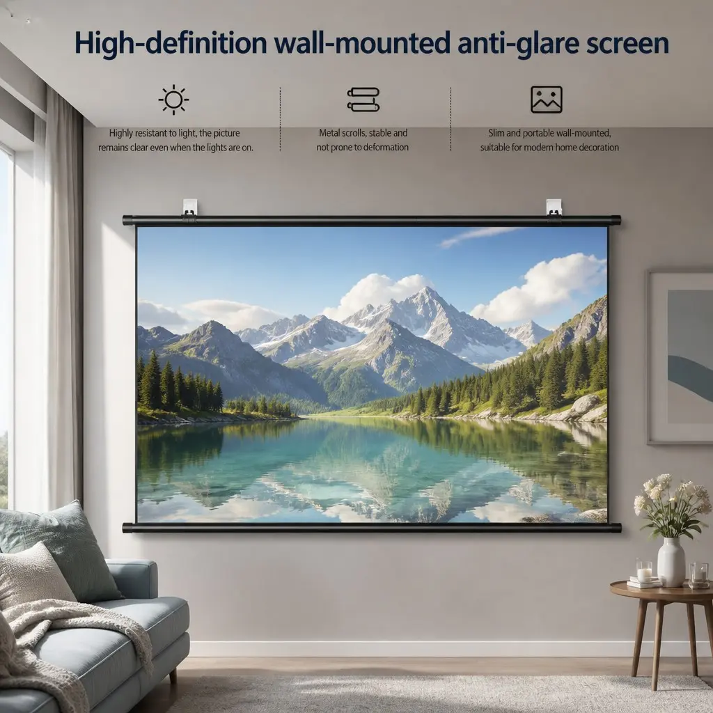 Portable Projection Screen, Wall-Mountable Screen, Foldable Storage, High Gain Indoor Outdoor Movie Screen, Home Theater Camping