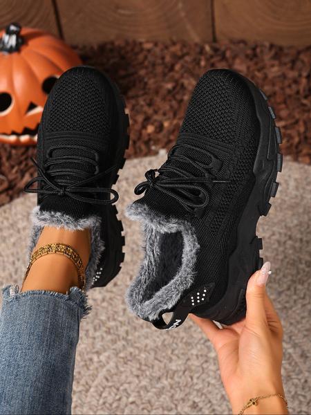 Women's Plus-Size Warm Fleece-Lined Sneakers, Casual Shoes for Fall & Winter, Comfortable for Indoor and Outdoor Wear, Winter Shoes