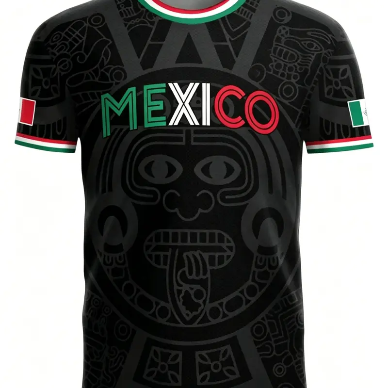 Men's Aztec Print Short-Sleeve T-Shirt, Geometric Pattern, Breathable Quick-Dry Loose-Fit Fabric, Summer Outdoor Fitness Top, Athletic Tee Shirts, Dry Fit Tees, Workout Shirts