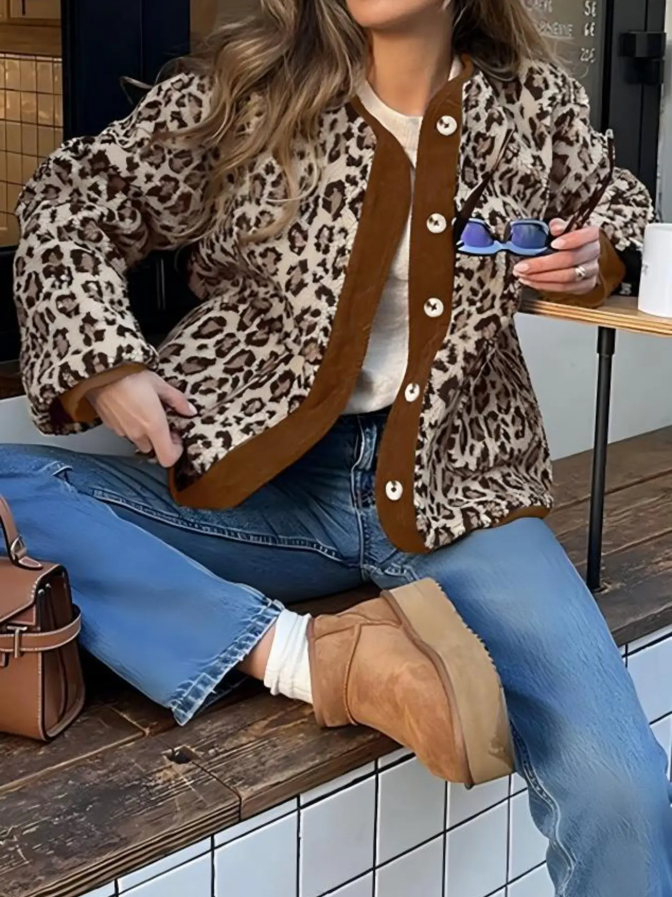 Tiger Stripe Patchwork Coat, Fashion Artificial Wool Leather Jacket, Autumn Winter Casual Indoor Outdoor Warm Outerwear Clothing