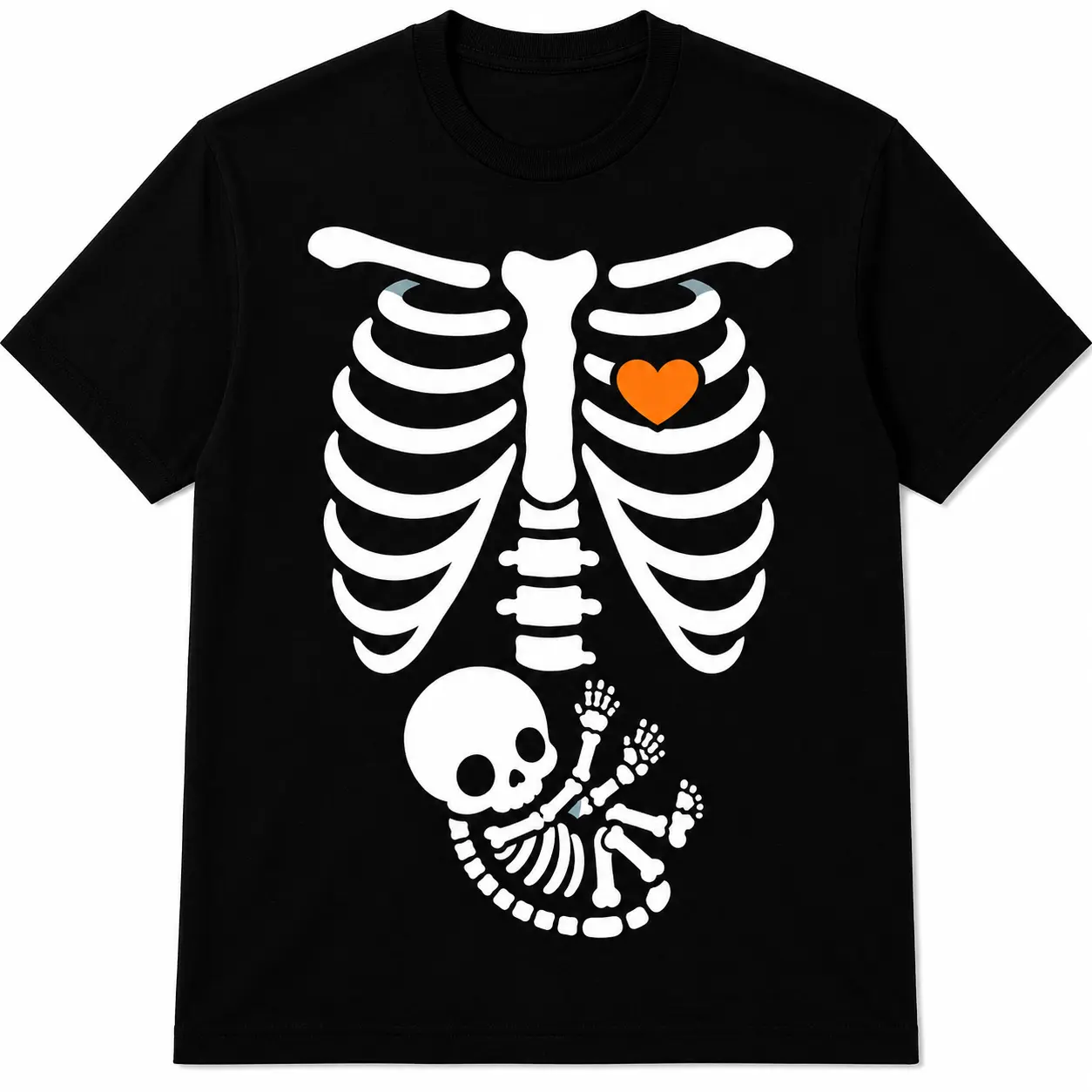 Pregnant Skeleton T-Shirt, Baby Skeleton X-Ray Halloween Pregnancy Announcement Graphic Tee, Spooky Mama to Be Gift, 100% Cotton Adult Unisex, Ships from USA