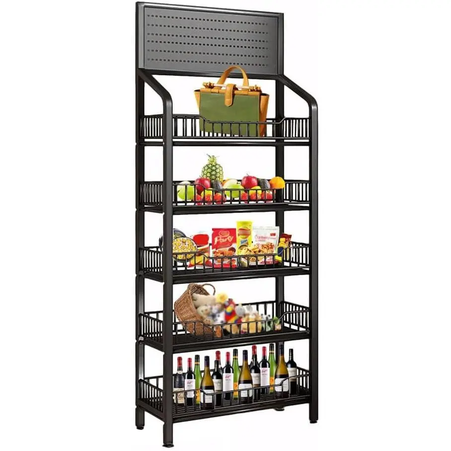 5 Tier Retail Display Rack With Wheels & Hooks, Black | 23.62" Wide Snack Organizer Stand, Candy  Chip Metal Wire Display Shelf Cart, for Supermarket and  Kitchen