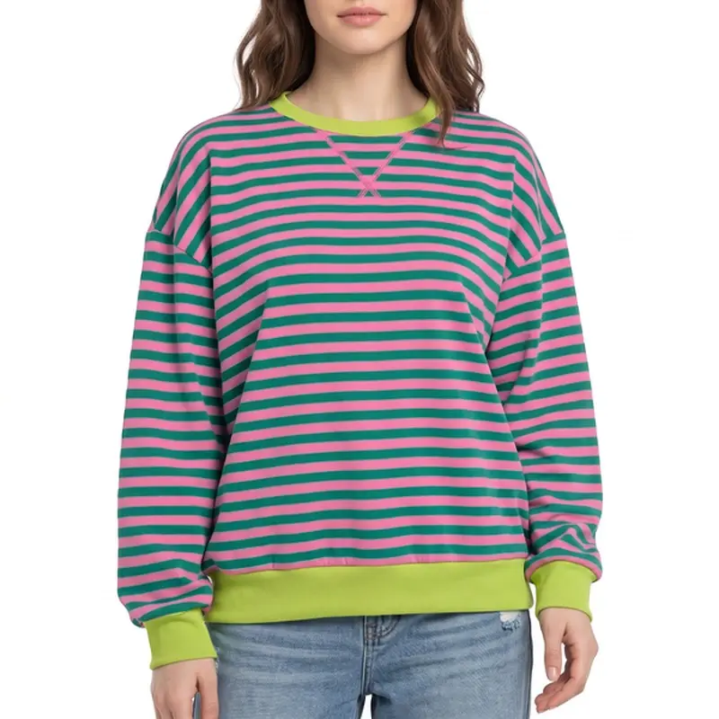 Women's Oversized Striped Sweatshirt, Crew Neck Long Sleeve Pullover for Daily Wear and Spring Outfits