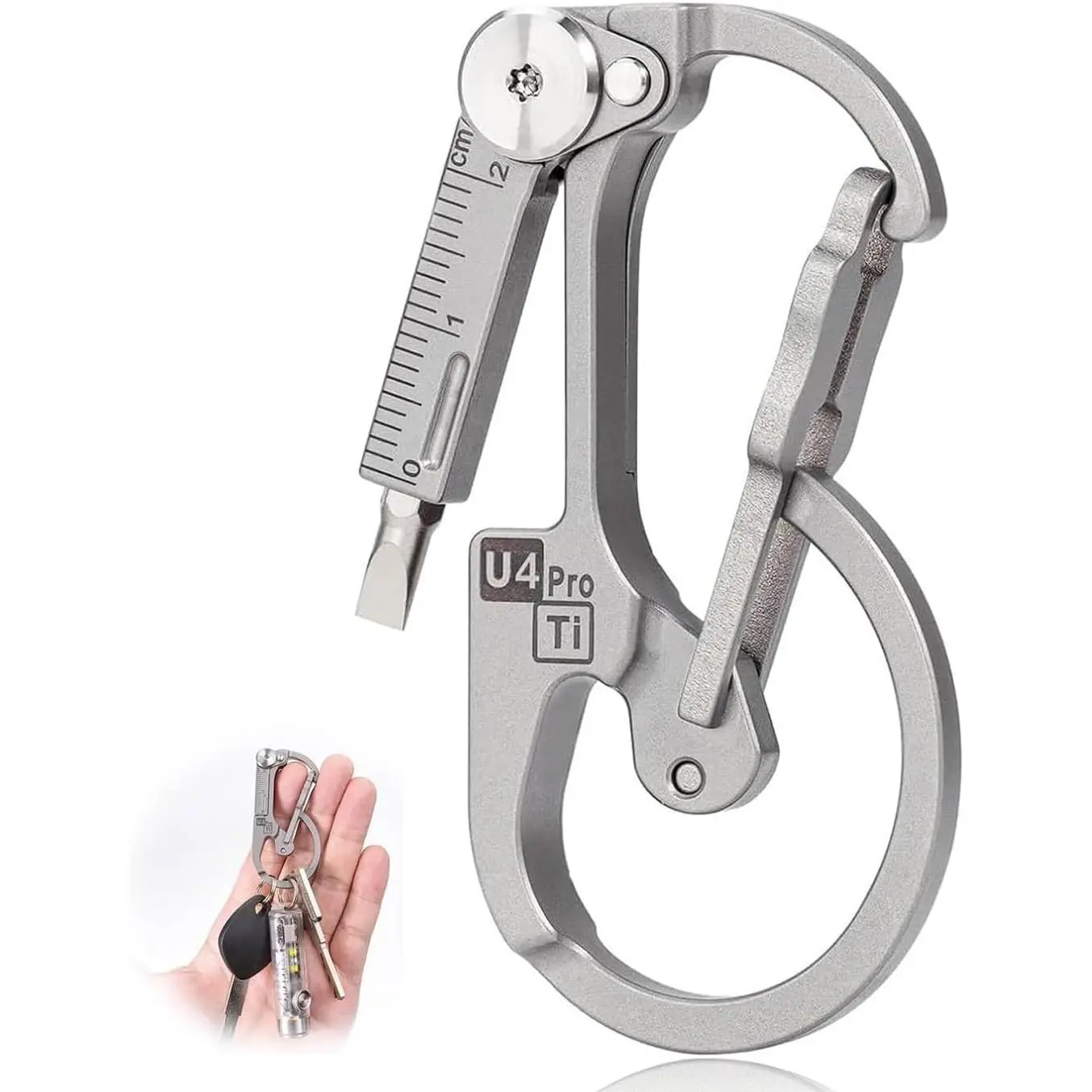U4 Pro+ Plus Titanium Carabiner,  & -Bit  | EDC Carabiner Multitool with  Set, Heavy Duty Key Ring Holder, Utility EDC Gadgets for Men Outdoor