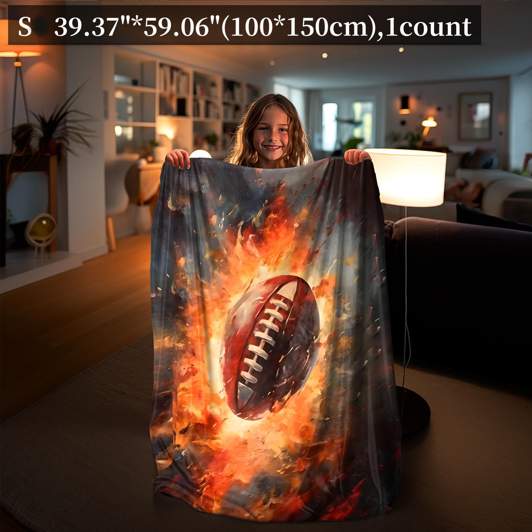 Football Pattern Blanket, Soft Throw Blanket, Air-conditioned Room Blanket, Warm Nap Blanket for Home Office Travel Camping