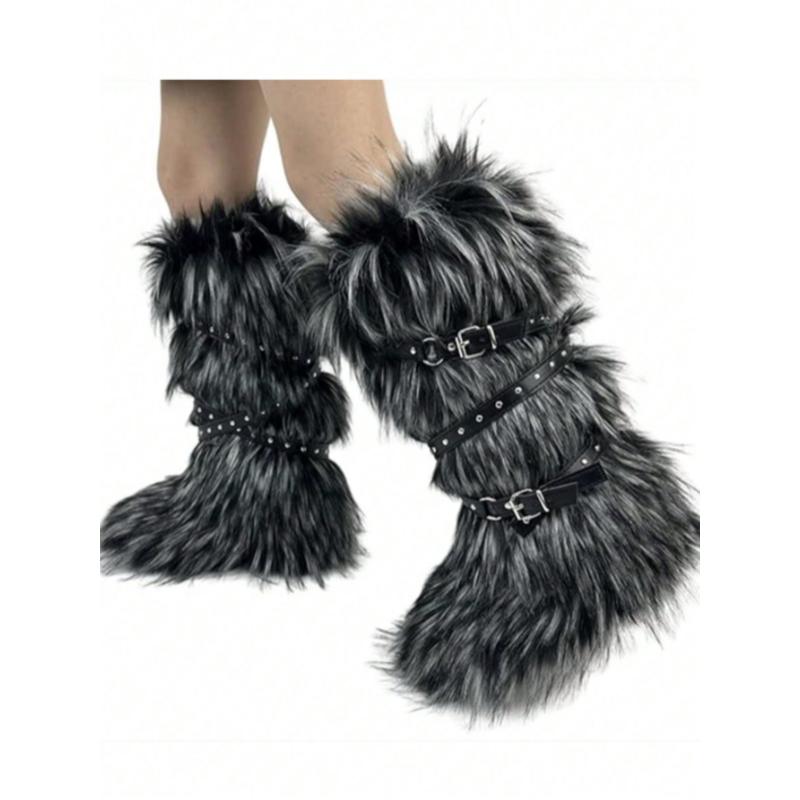 Snow Boots Belt Fur Fur Knee-Boots Women Girl Footwear Design.SD