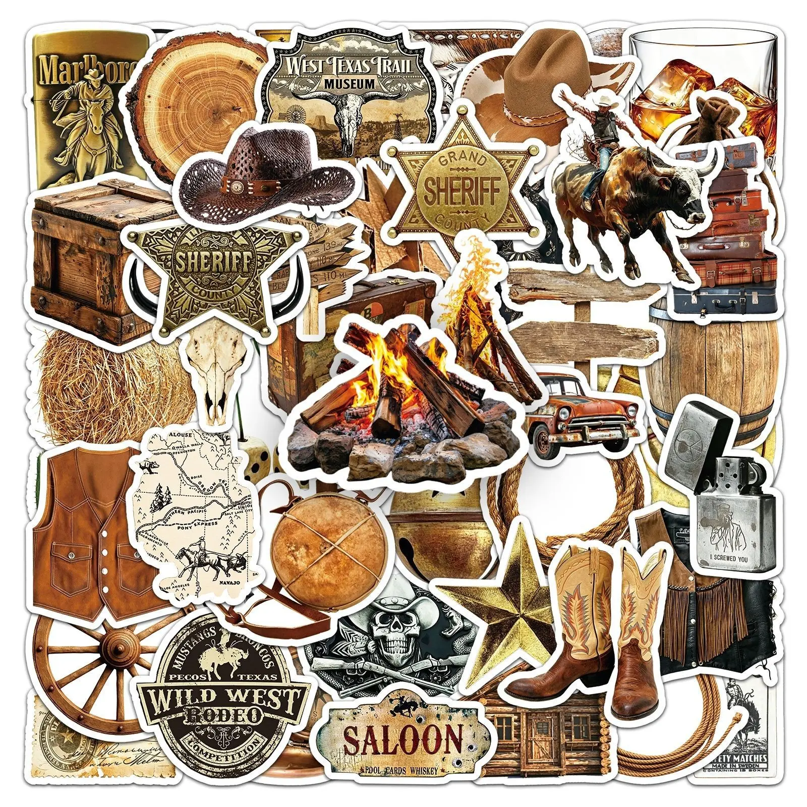 50Pcs Western Cowboy Stickers, Desert Adventure Vintage Waterproof Decor, Laptop Computer Stickers, Sticker Decal, Cartoon Pattern, PVC Material