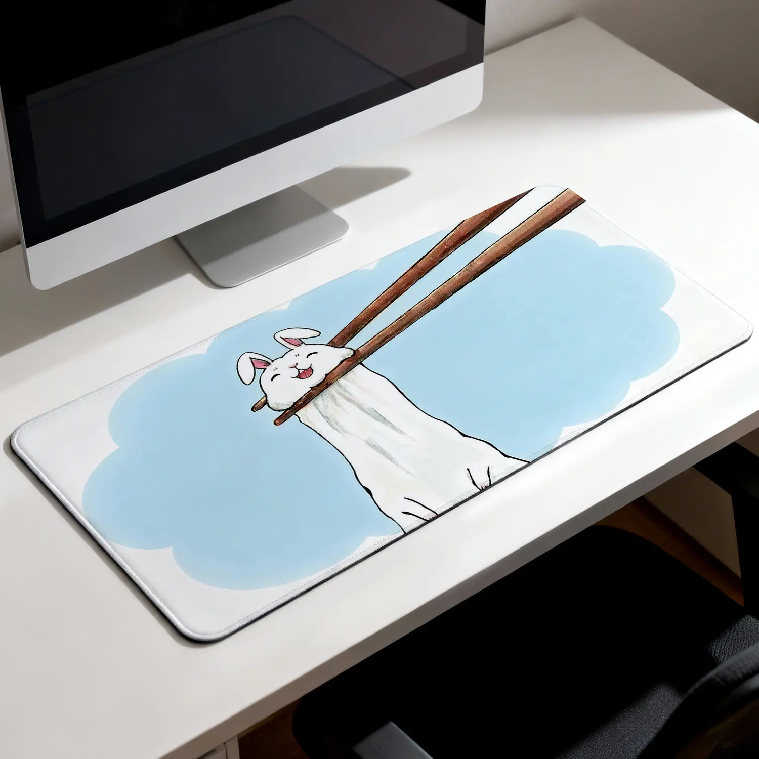 Premium Cute White Bunny With Chopsticks Illustration High Quality Mouse PadModern Office Gaming Comfort ExperienceNon?Slip Durable For Daily Work And Play 40*80cm 40*90cm30*70cm