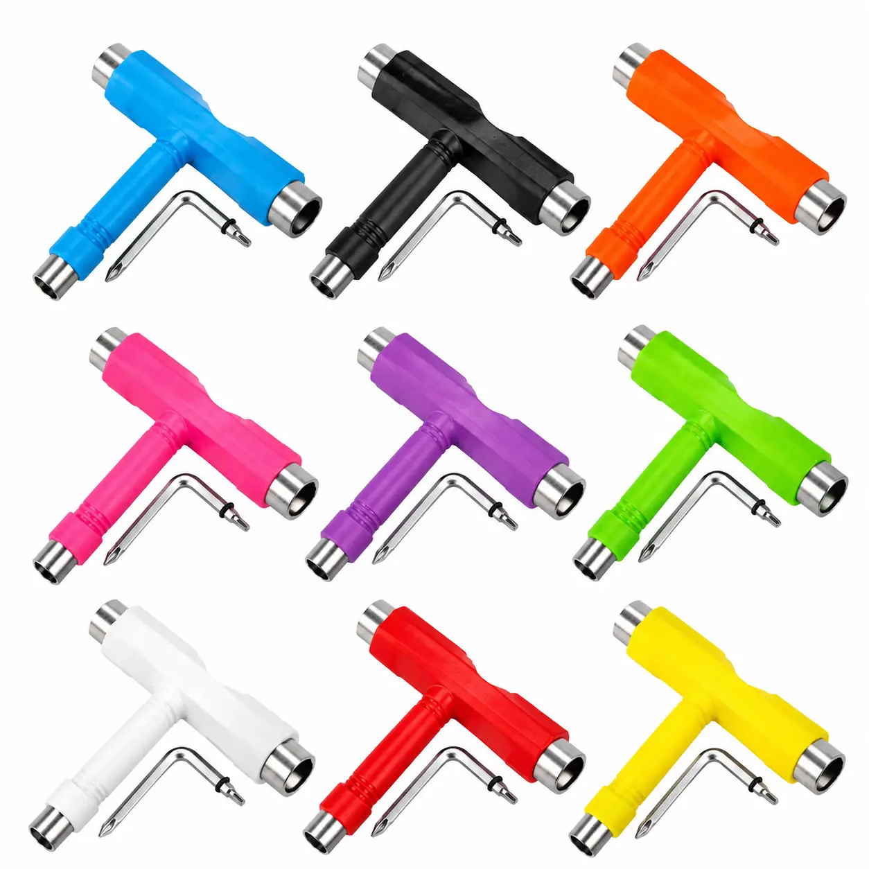 Professional Skateboard & Scooter Maintenance Kit for Kids and Teens: Ergonomic T-Handle Wrench with Adjustable Pulley System, 6-Piece Socket Set, Precision Hex Bits, and Portable Storage Case Compatible with Longboards, Kick Scooters, and Land Surfboards