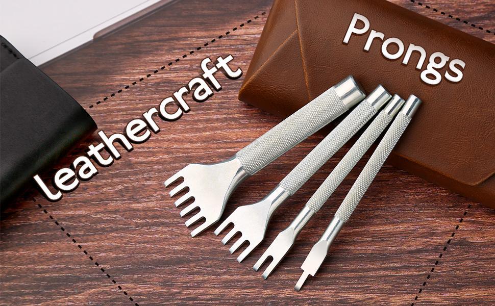 Leather Stitching Punch, 1/2/4/6 Prong Leather Hole Punch Tool, White Steel Lacing Stitching Chisel Punch Tool for Belts, Stitching Working Punching Tools for DIY Crafts