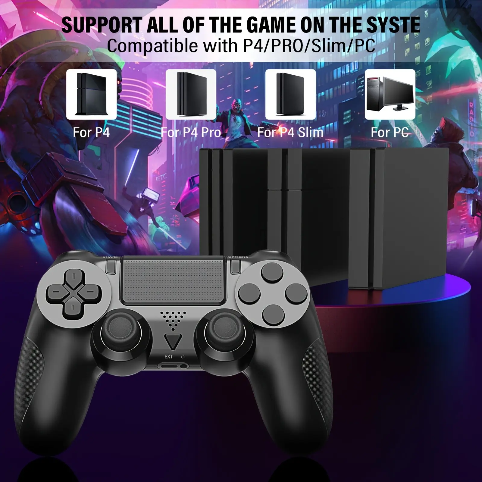 Ps4 Wireless Bluetooth-compatible Game Controller, Wireless Gaming Gamepad, 600mah Battery, Non-Slip Grip, Compatible with Ps4/slim/pro/windows PC