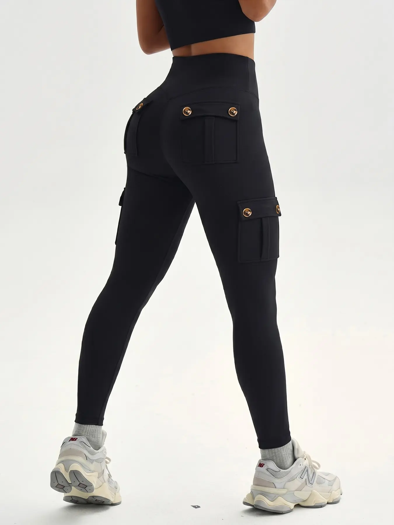 Women's Solid Color Flap Pocket Design High Waist Sports Leggings, High Stretch Comfy Breathable Butt Lifting Pants for Yoga Gym Workout Running, High Waisted Sportswear, High Waist Activewear, Breathable Sporty Bottoms, Leggings with Pockets