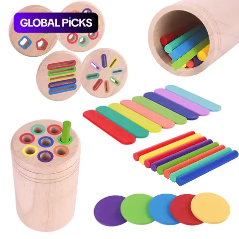 Wooden Color-Sorting Pen Holder Toy, 4-in-1 Shape Recognition & Matching Puzzle, Hand-Eye Coordination Shape Sorter for Kids #GLOBAL PICKS