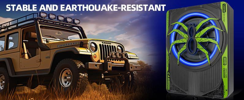 2025 1200W 10"Slim Car Underseat Bicycle stereoSubwooferFree shipping and Amp Package with Ambient Light, Individual Control for Low Pass/Gain/Boost Bass, High output surround vibration bass without distortion for Truck