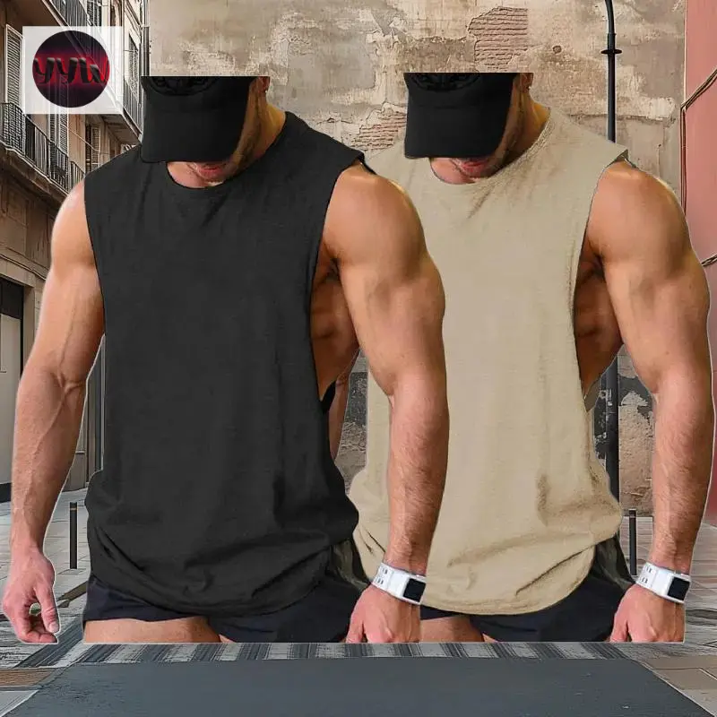 YYW1 Men Workout Tank Top Gym Bodybuilding Sleeveless Muscle T Shirts Cut Off Shirts