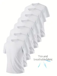 7-Pack Lightweight Men's Round Neck T-Shirts, Quick-Dry, Breathable, Moisture-Wicking, Ideal for Gym and Running, Comfortable Sportswear
