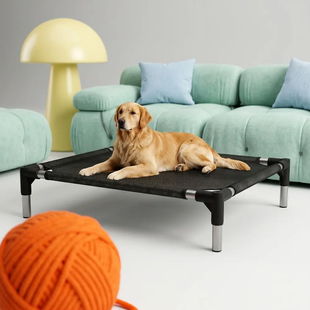 Stainless steel elevated pet camp bed, breathable, removable and washable, portable, wear-resistant and anti-scratch, universal cat and dog floor bed in all seasons