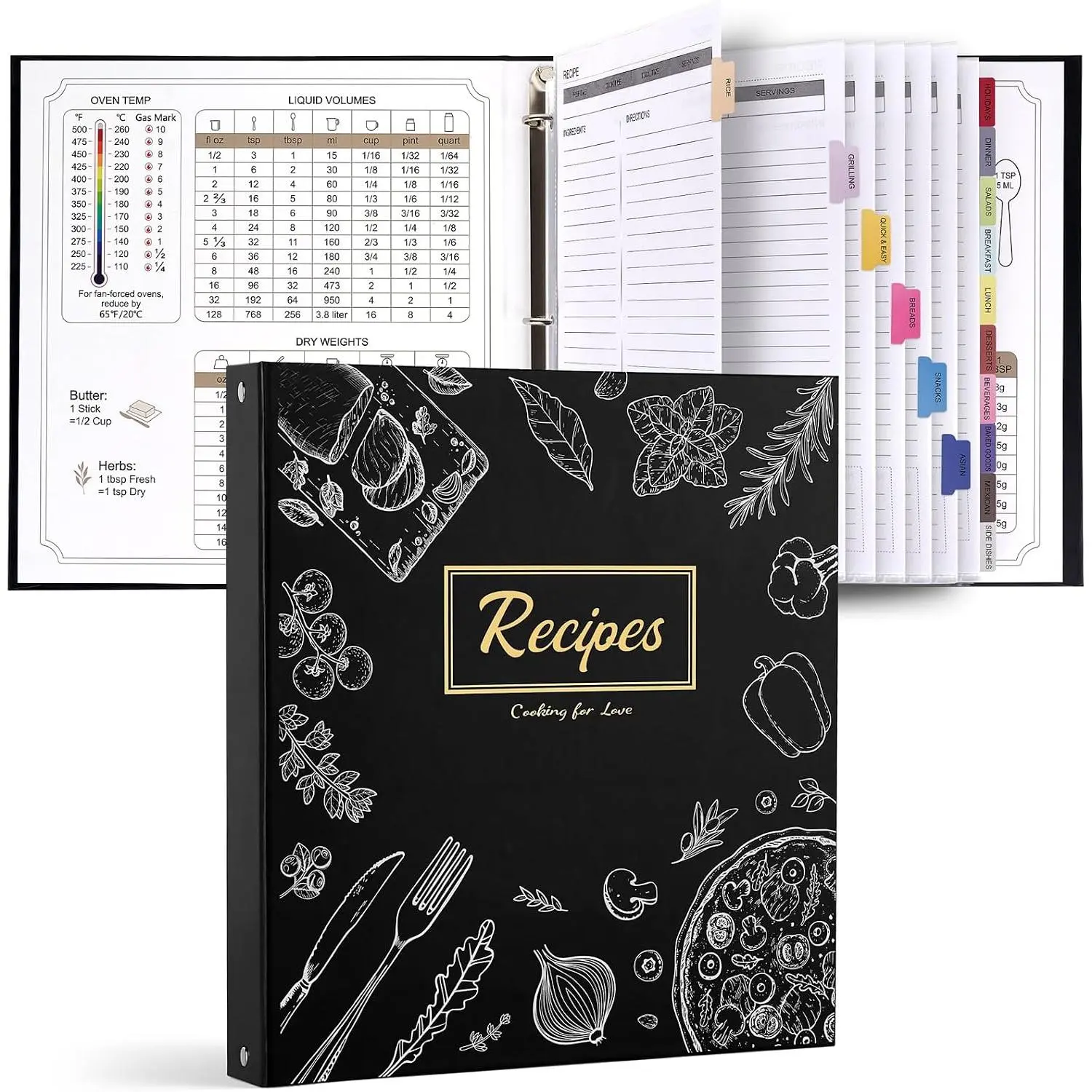 Recipe Binder with 50 Plastic Sleeves  Recipe Book to Write in Your Own Recipes Family Recipe Organizer Set with 30 Sheets and Dividers Stickers Blank Cookbook Binder, Kitchen