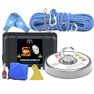 1700LB's Complete Retrieving  Fishing Kit | Single Sided Fishing  Kit | Includes  Neodymium , Durable 65ft Rope, Carabiner, Gloves, Grappling Hook & Carry Case
