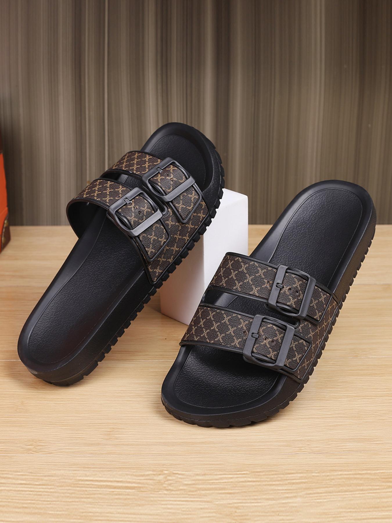 Men's Fashionable Plain Color PU Leather Slides, Casual Comfortable Home Slippers, Beach Slippers for Daily Wear, Lightweight Slippers