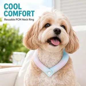 Pet Cooling Neck Ring for Dogs Cats, Reusable PCM Cool Feel Collar with Snap Button, No Charging Summer Neck Cooler Band for Outdoor Walks Travel Sports Hot Weather