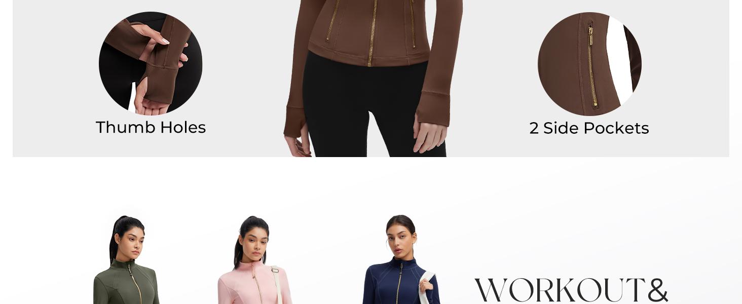 Women Golden Full Zip Up Workout Cropped Jackets Lightweight Athletic Yoga Tops