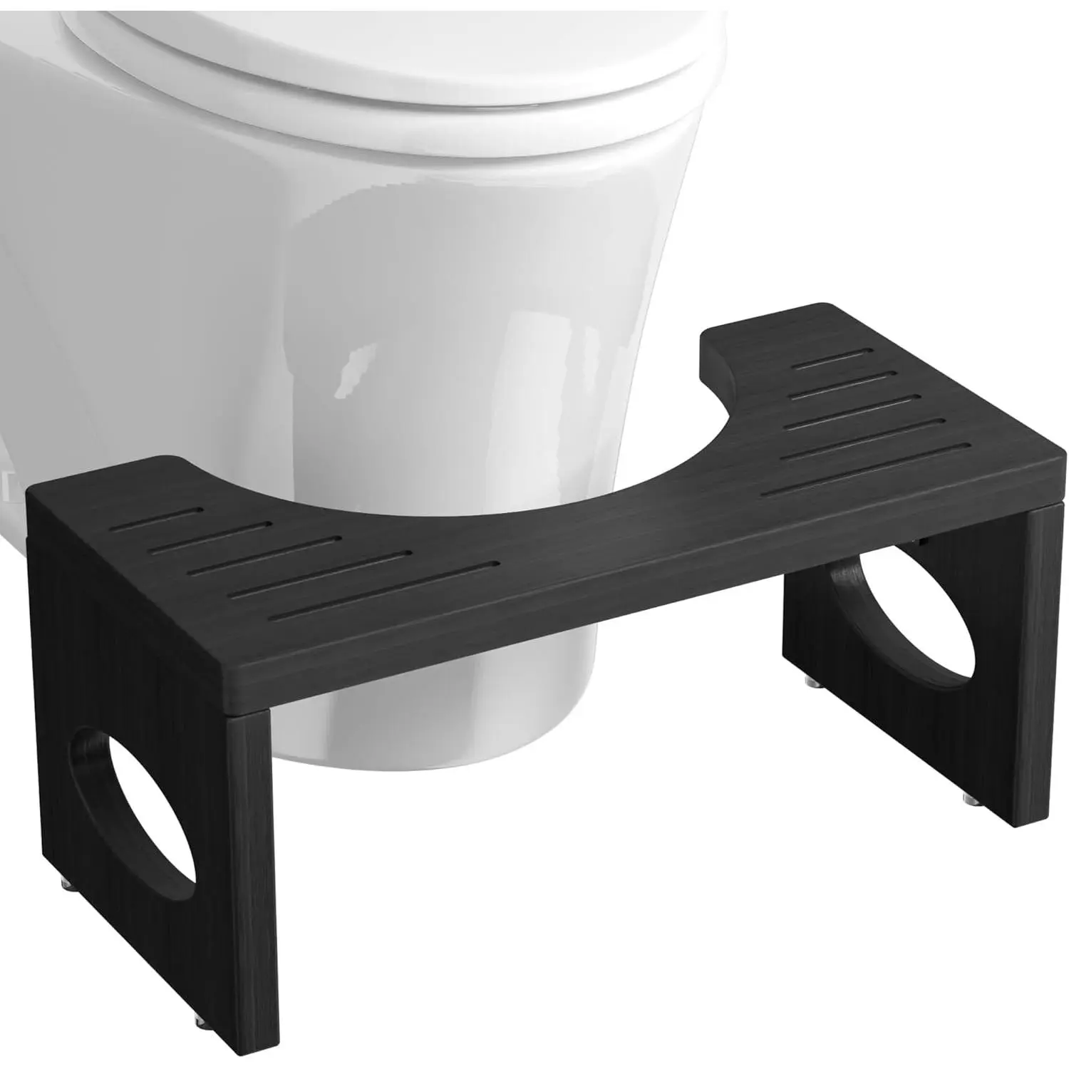 7inch Bamboo Toilet Stool, Foldable Poop Stool, Bathroom Squatting Footrest (Black)