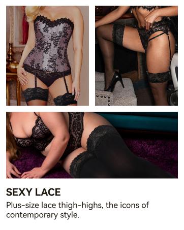 Pl Size Thigh High Stockings: Women Lace Anti-Slip Stay Up Sheer Pantyhose Lingerie Stockings for Sexy Women