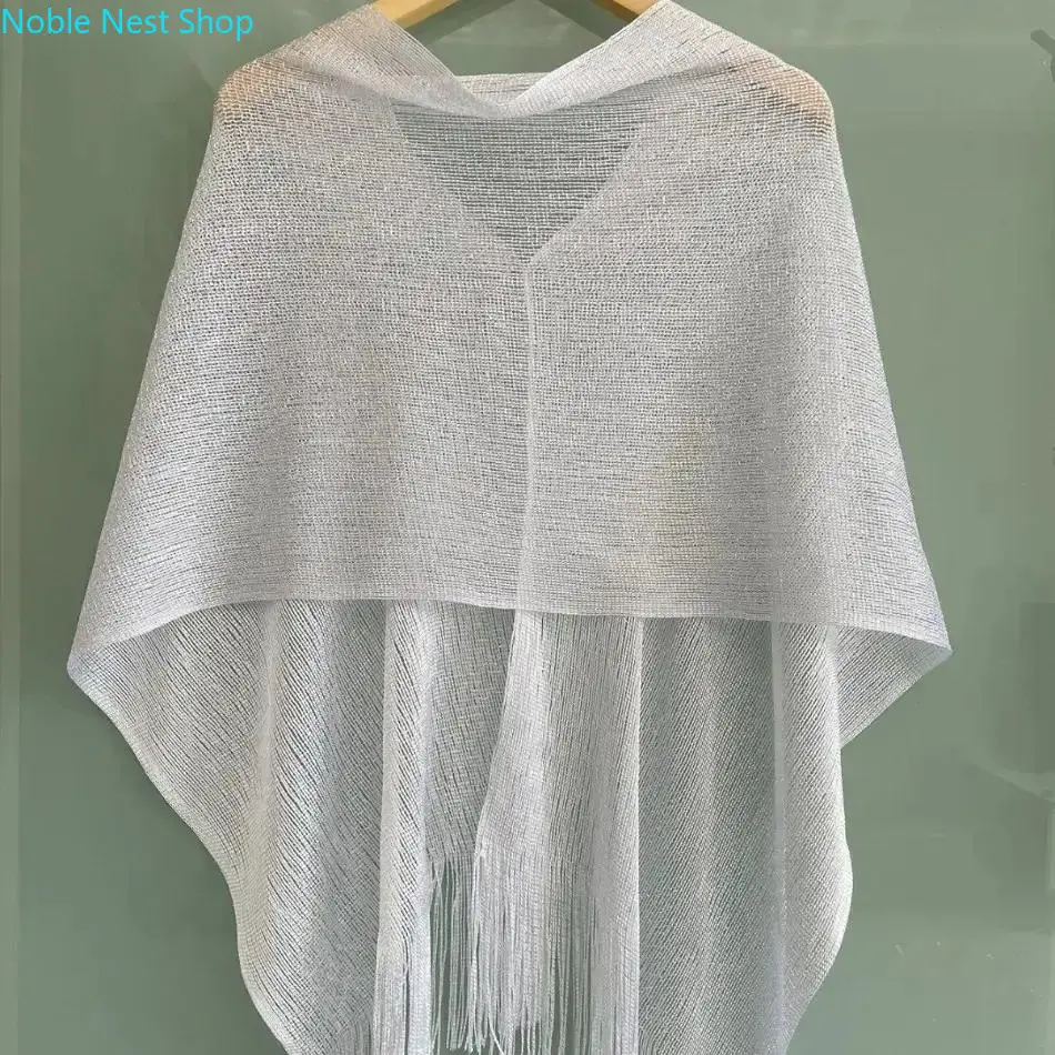 Solid Color Fringed Knitted UV-Protection Wrap for Women, Lightweight Spring Summer Shawl Multi-Way Beach Cover-Up Versatile Scarf Daily Layering