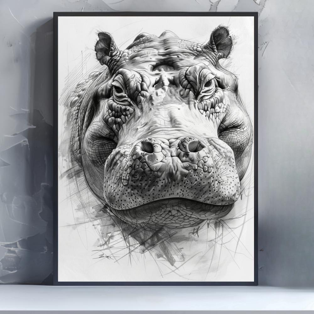 Hippo Pattern DIY Diamond Arts Colorful Painting without Frame, DIY 5D Diamond Arts Colorful Painting Kit, Wall Art Decor for Home