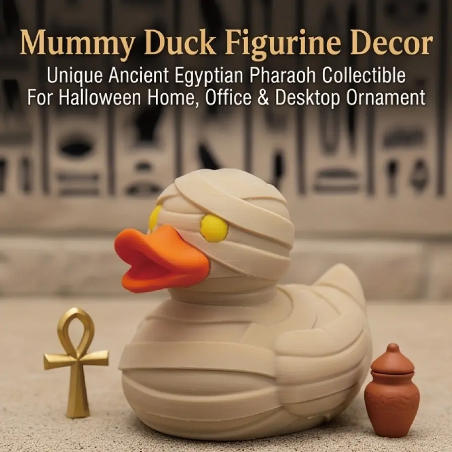 Egyptian Style Mummy Duck Statue, Cute Animal Sculpture, Pharaoh & Pyramid Theme, Home Decor, Collectible, Desk Ornament, Funny Gift