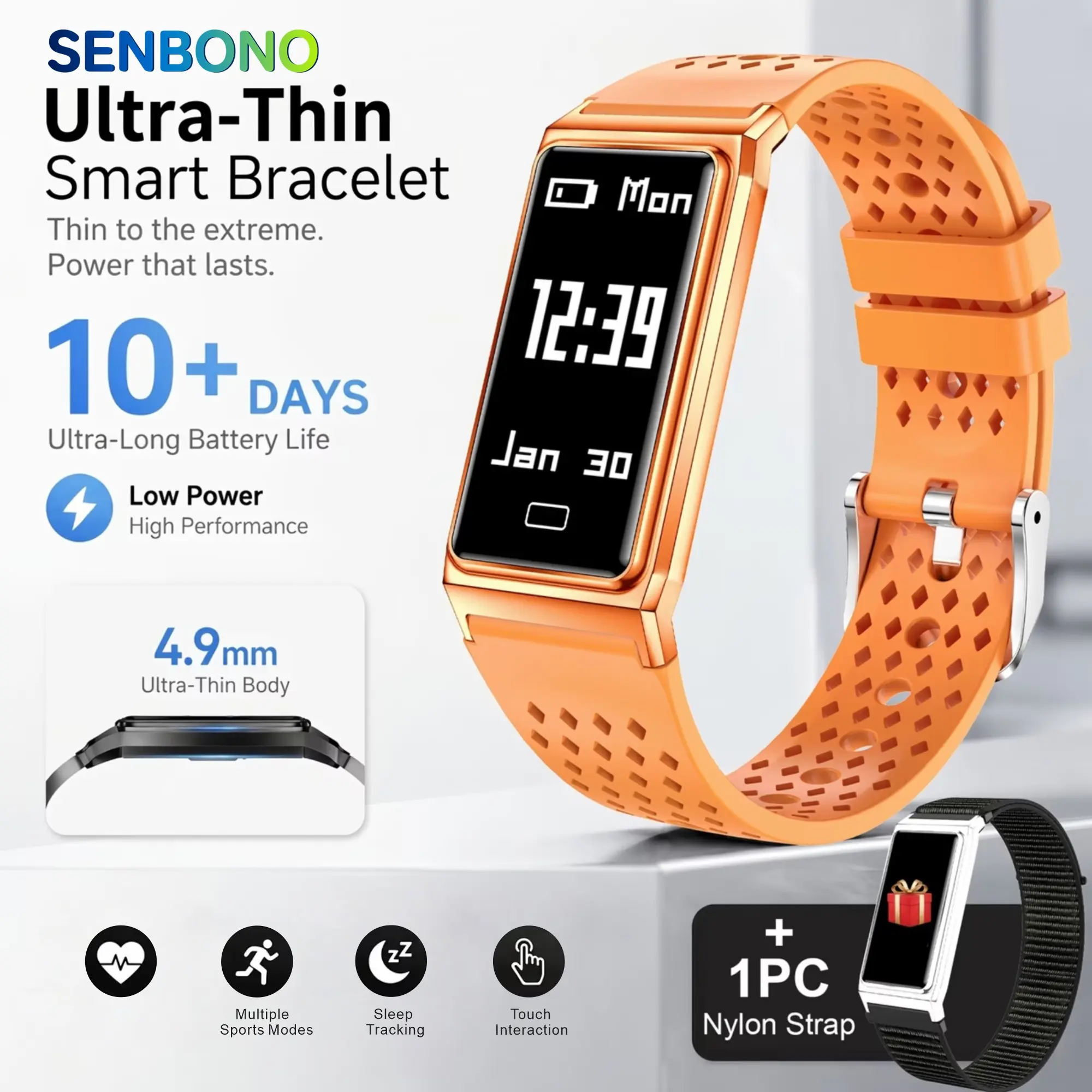 Couple style outdoor smart bracelet, 4.9Mm ultra-thin smart bracelet, fitness tracker, supports various exercise modes, monitors status and exercise trajectory,. The perfect gift for birthdays, Christmas, Valentine's Day, and loved ones