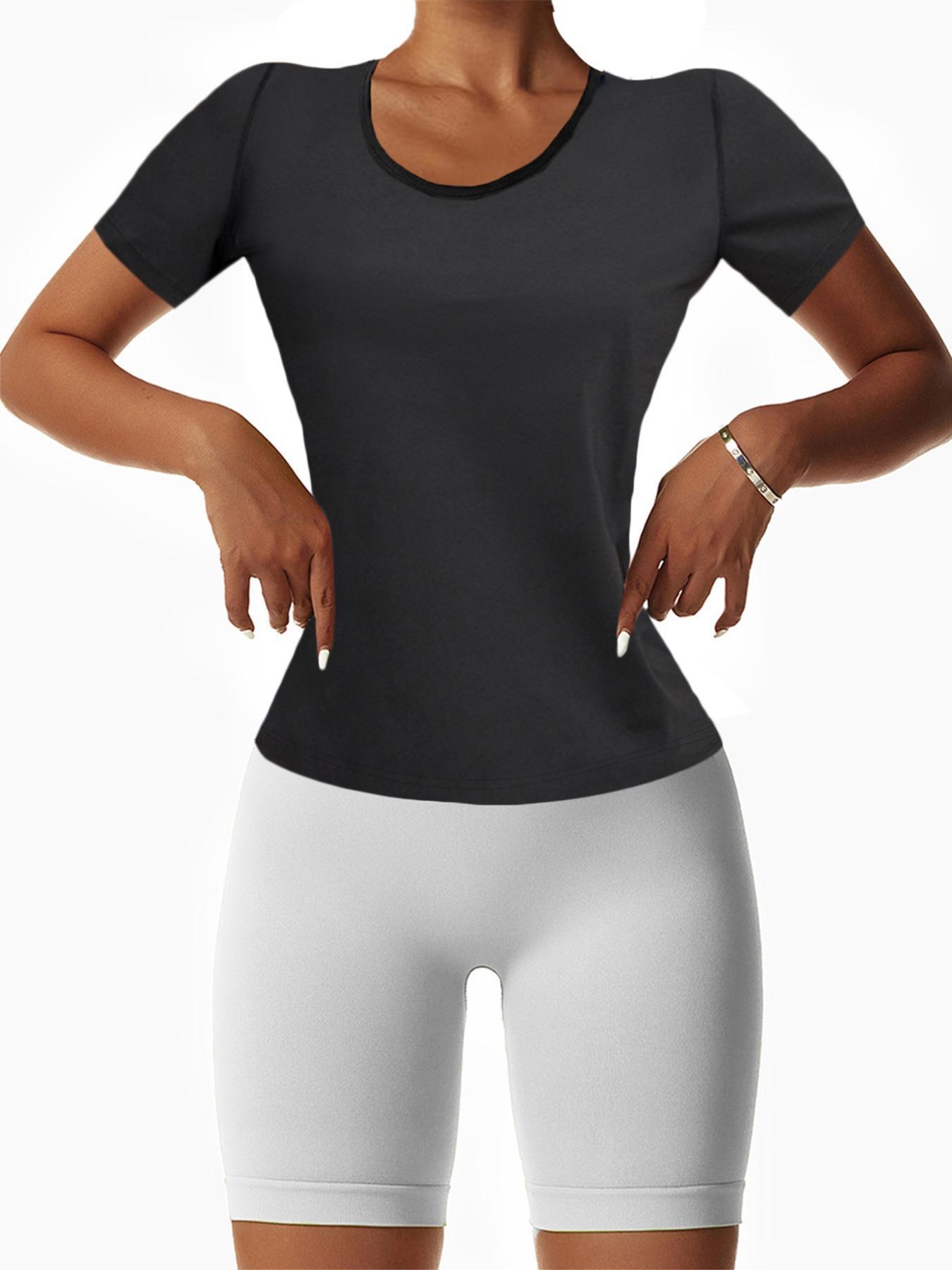Women's Solid Color Round Neck Short Sleeve Sauna Top, Tight-fitting Sweat-wicking Crew Neck Sports Tee, Fitness Exercise Top for Women, Fitness Clothes Tops
