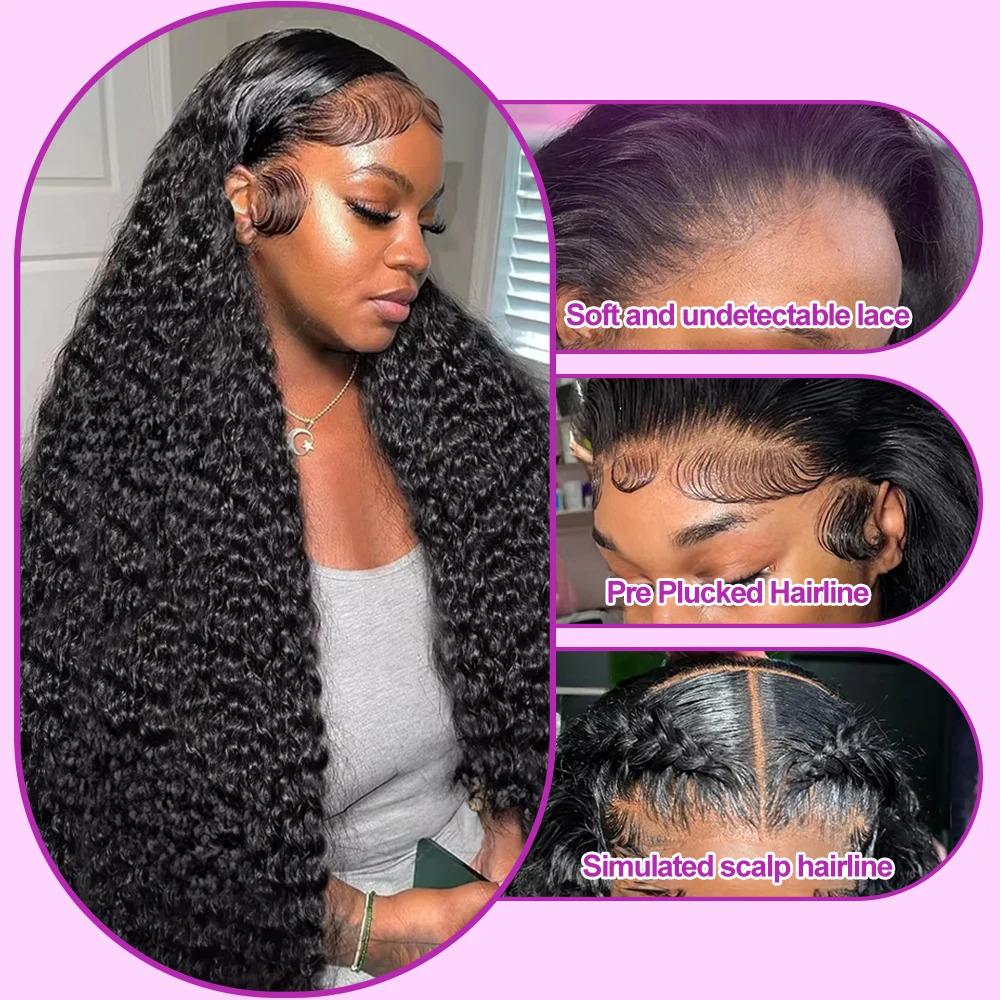 Women's Human Hair Half Wig - HD Wigs, 250% Density 40Inch Deep Wave, 13x4/13x6 360 Full Lace Frontal, Transparent Lace, Pre-Plucked Hairline & Side Parts Cap Design, Deep Wave Wig