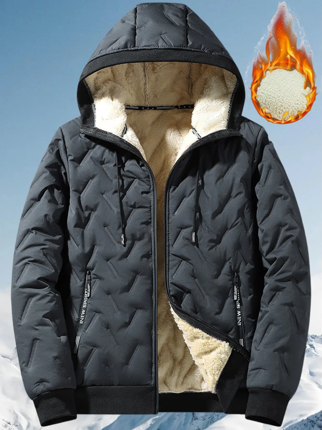 Men's Winter Outdoor Sports Jacket, Hooded Long Sleeve Slim Fit, Soft Comfortable Fabric, Ideal for Daily Wear, Hiking, Skiing