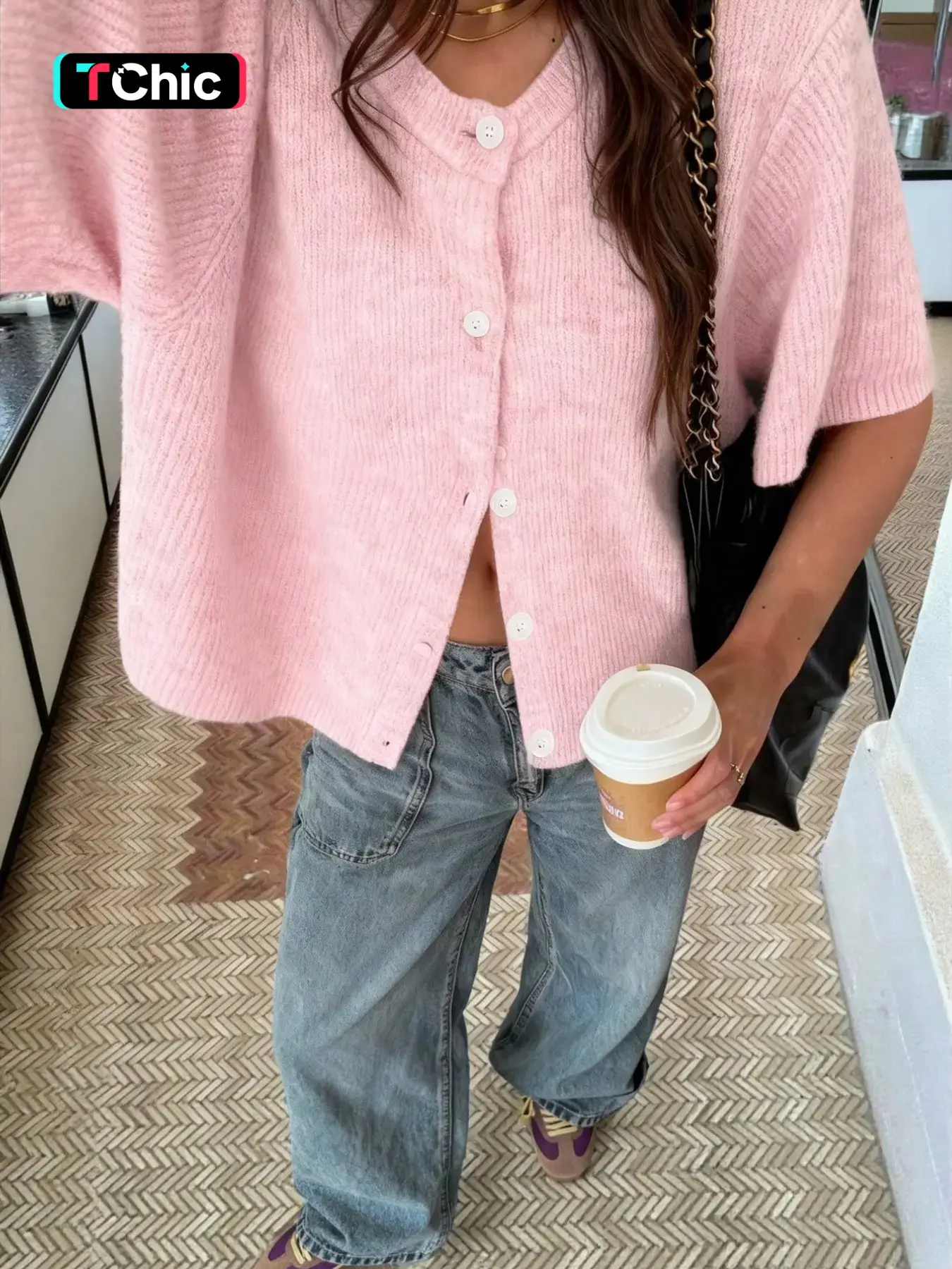 Women's Gray Short Sleeve Knit Cardigan, Tops, Knitwear, Casual Elegant Plain Knitwear, Loose Drop Shoulder Fit, Ribbed Texture Fabric, Single Button Front, Casual Style, Perfect for Daily Commute, Basic Piece for Spring & Fall