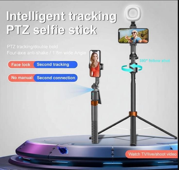 360-Rotatable Selfie Stick Tripod, Rechargeable Smart Face Tracking Tripod with 2 Fill Light, Auto Face 360-Rotatable Selfie Stick Tripod, Rechargeable Smart Face Tracking Tripod with 2 Fill Light, Auto Face