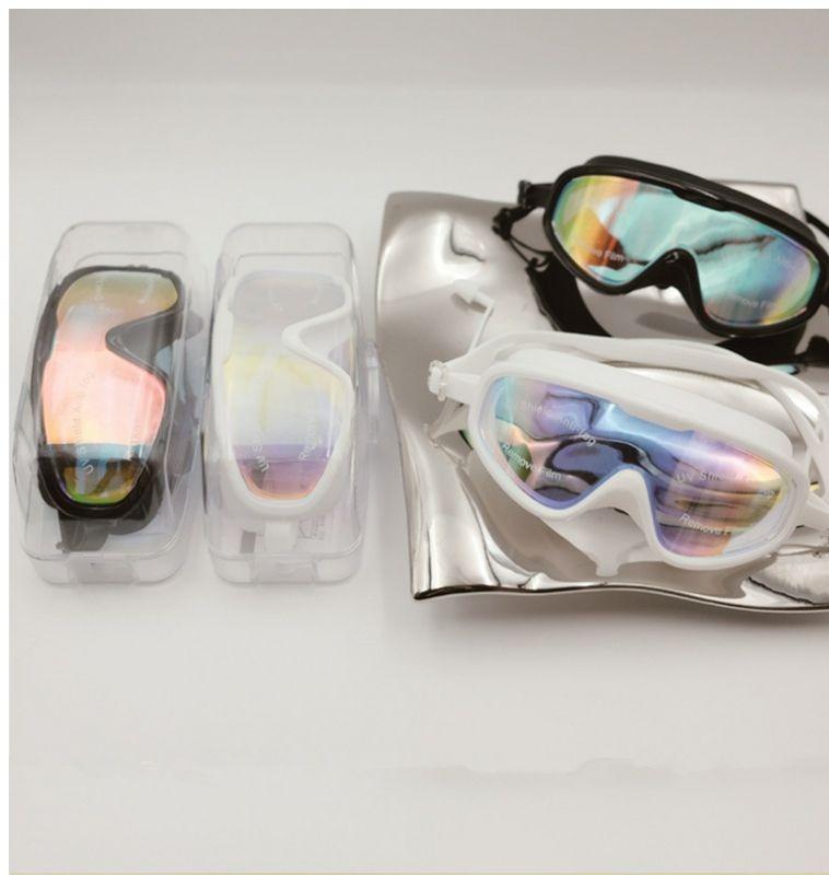 Unisex Waterproof Swimming Goggles Anti Fog Sun Protection Large Frame Protective Swim Glasses Electroplated Diving Goggles HD Lenses Comfort Fit Grade UV Block