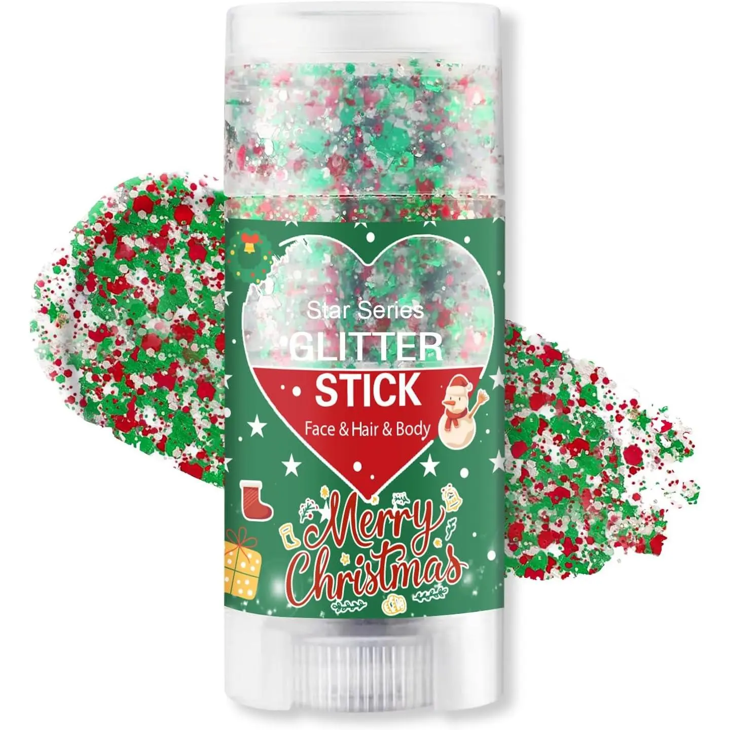 Christmas Chunky Sparkle Glitter Sticks - Red, Silver, Green - Face & Body, Hair Makeup Accessory, Christmas Party Costume Favor, Festive Decoration
