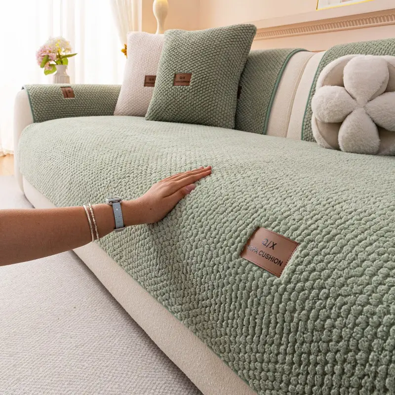 1pc Matcha Plush Sofa Cushion, Thick Soft Non-Slip Universal Simple Solid Color, Pet-Friendly, Fits 1/2/3/4 Seater Sofas
