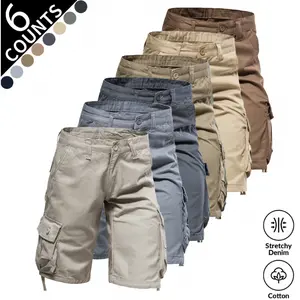 6PCS-2026 Summer Men Multi-Pocket Cargo Shorts, Quick Dry Cooling Breathable Knee-Length Casual Work Shorts, Multiple Solid Color Options, Button Zipper Closure, Large Side Cargo Pockets, Loose Relaxed Fit, Ideal for Hiking Fishing Travel Outdoor