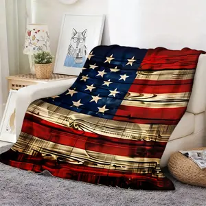 1pc American Flag Wavy Texture Flannel Blanket - Soft Warm All-Season Bedspread Suitable for Sofa, Bed, Camping & Travel - Cozy Bed Covering with Iconic Flag Design, Perfect Gift for, Birthdays &