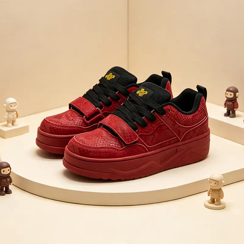 Red Dragon Scale Platform Skate Shoes Unisex Velcro Lace Up Chunky Thick Sole Sneakers Hip Hop Streetwear Casual Walking Footwear for Men Women
