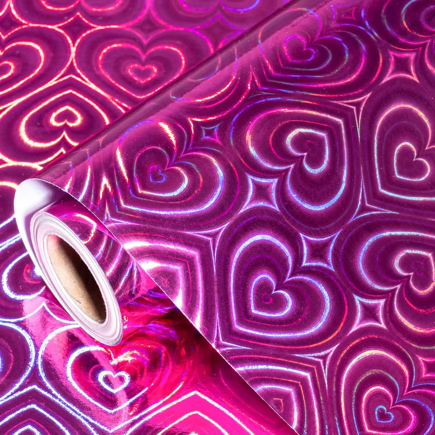 Heart Wrapping Paper Roll - Mini Roll - 17 Inch x 16.5  - Hot  Heart Metallic Holographic Wrapping Paper for Valentines Day, Birthday, Wedding,  Shower, Bridal Shower