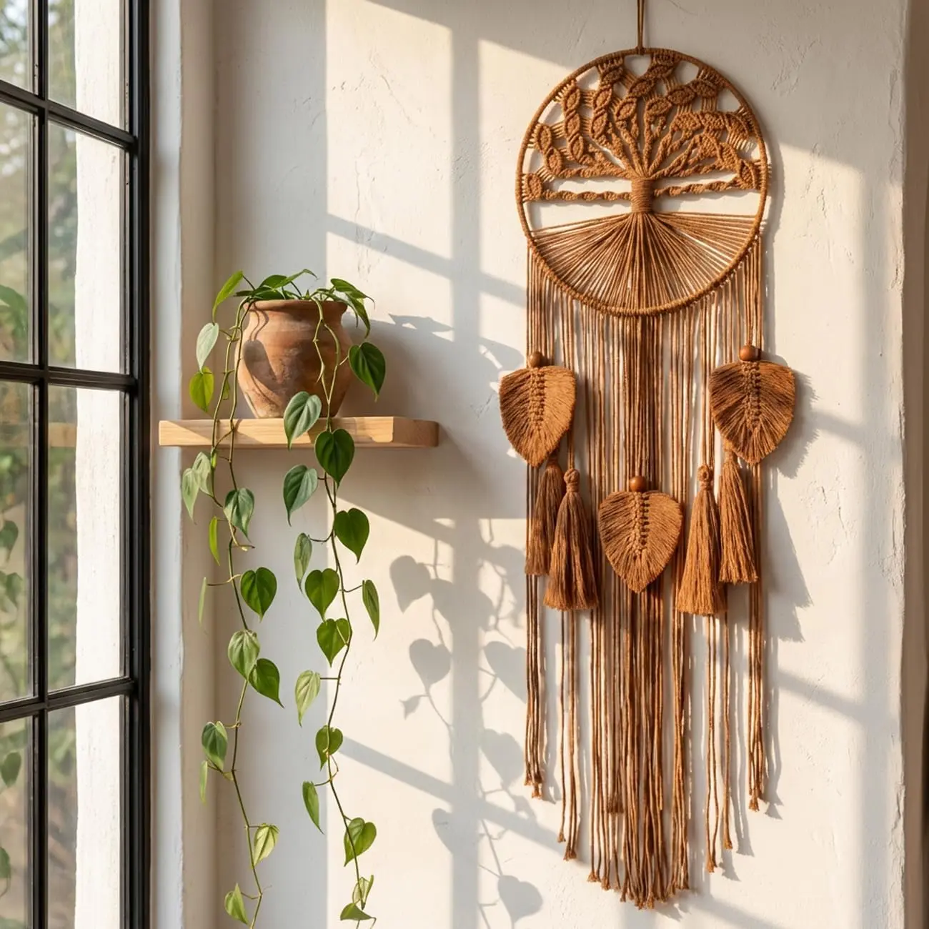 Handwoven Tree of Life Macrame Wall Hanging - Hangable Farmhouse Lightweight Boho Rustic Dream Catcher Tapestry, Home Decor Decoration for Bedroom Living Room, Growth Roots Harmony Positive Energy Symbol, Women Gifts - Brown