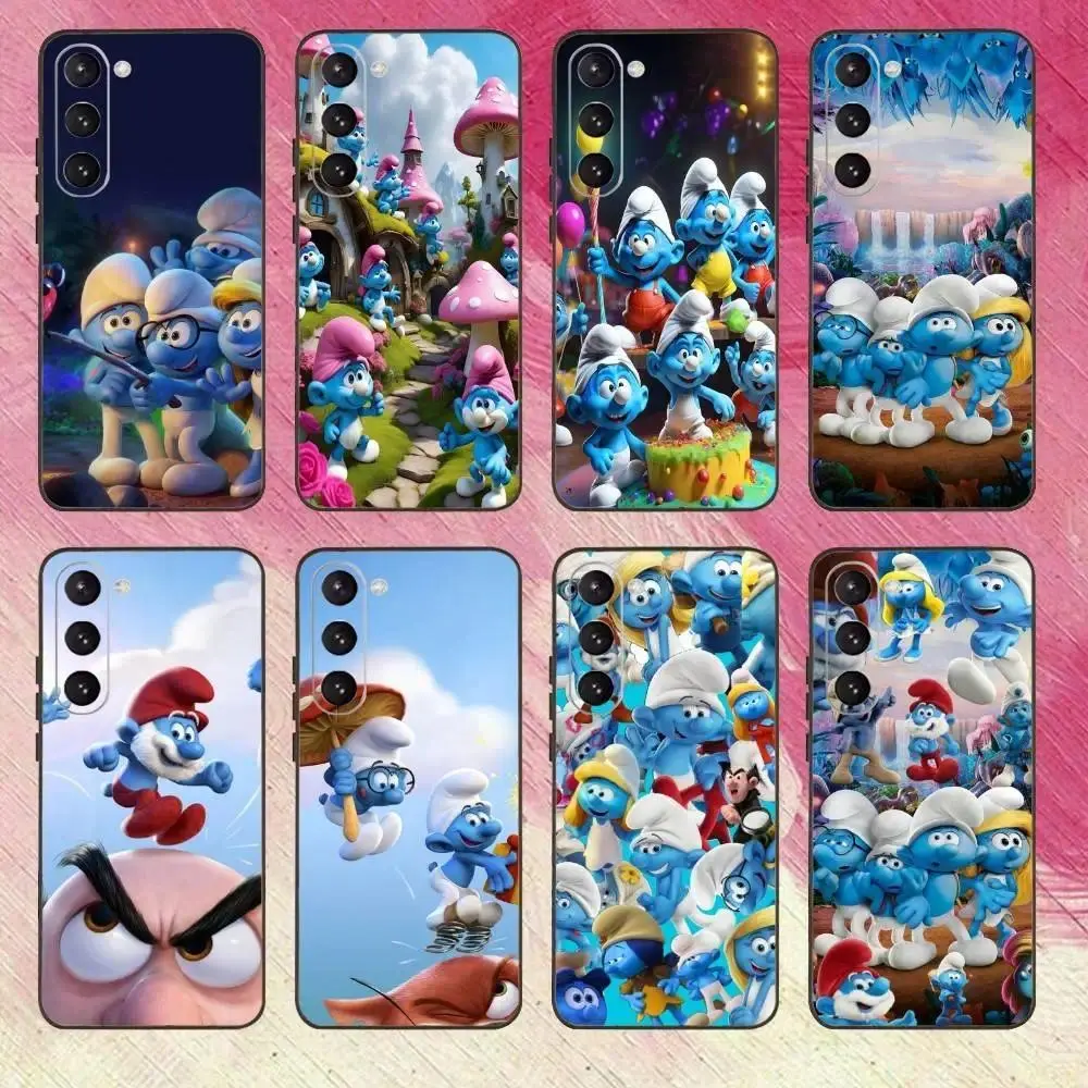 Funny Family S-Smurfs-es Phone Case for Samsung Galaxy S26 S25 S24 S23 S22,For Iphone 17 16 15 14 13 12 11 17Air Plus Pro Promax Soft Silicone Black Cover, Smartphone, Handheld