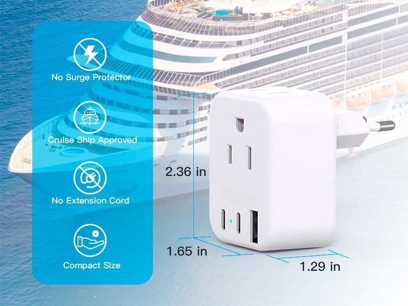 SQ-APT017 European Travel Plug Adapter for International,  Italy Spain Power Adapter 2 Outlets 2 USB C Ports, Type C Adapter Travel Cruise Essentials for US to Most Europe France Germany EU, 2 Pack