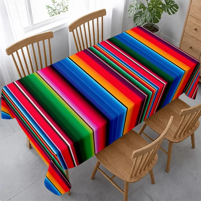 Bohemian Serape Tablecloth, Vibrant Colorful Stripes, Waterproof Heat-Resistant, Easy Clean, Perfect for Family Dining and Parties